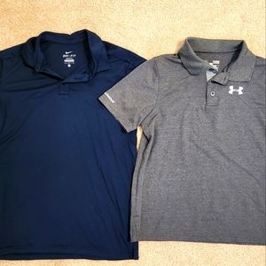 Lot of Two Boys Polo Shirts Nike Dri-Fit and Under Armour Large 10-12